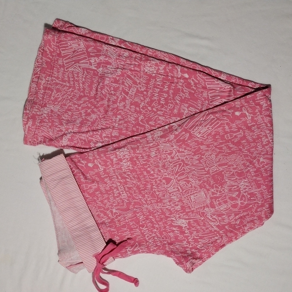 PINK Victoria's Secret Small PAJAMA pants pink white Graffiti Print